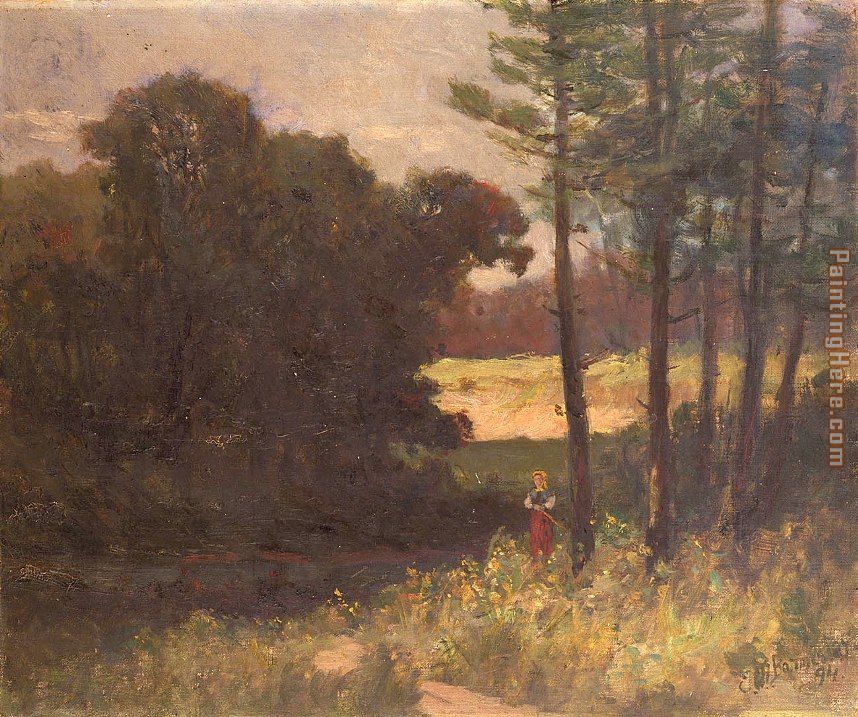 landscape with trees and woman painting - Edward Mitchell Bannister landscape with trees and woman art painting